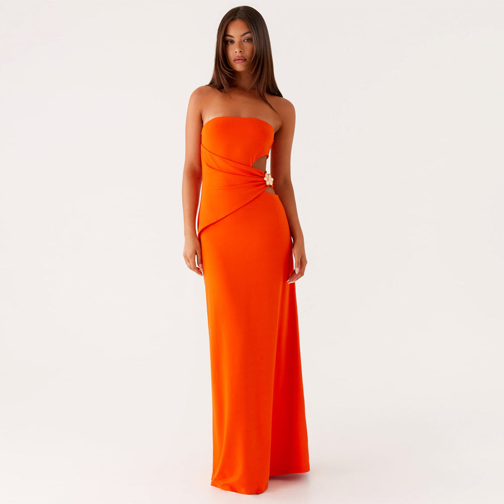 Summer Strapless Women's Sexy Side Cut-Out Slim Long Dress