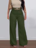 Women's Plus Size Fashion Casual Solid Color Wide-Leg Pants Slim Straight-Leg Trousers( Belt Not Included)