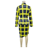 Fashion Women's Plaid Turn-Down Collar Long Skirt Set