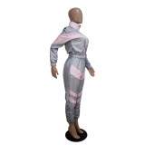 Women's Color Block Long Sleeve Trench Coat Pants without Pocket Set