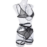 Women Sexy Uniform Thin Mesh See-Through Metal Bracelet Lingerie Set