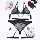 Women Sexy Uniform Thin Mesh See-Through Metal Bracelet Lingerie Set