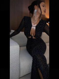 Women Sequin Tight Fitting Dress Summer Autumn Sexy Cut-Out Lace-Up Open Waist Evening Dress