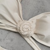 Strapless Lace-Up Solid Color Two-Piece Swimsuit Women Sexy Low Back High Waist Bikini