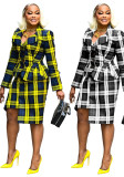 Fashion Women's Plaid Turn-Down Collar Long Skirt Set