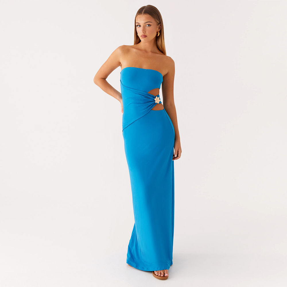 Summer Strapless Women's Sexy Side Cut-Out Slim Long Dress