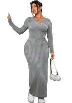 Sexy Fashion Solid Color Long Sleeve Knitted Winter Women's Dress
