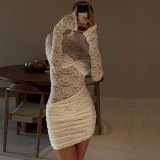 Women Solid Color Cut-Out Long Sleeve Lace sexy Swimsuit