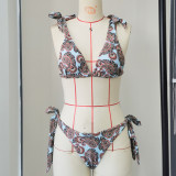 Multi-String Lace-Up Sexy Low Back Low Rise Triangle Bikini Women's Print Two-Piece Swimsuit