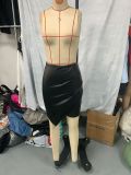 Women's A-Line Irregular Slim Waist Bodycon PU Leather Skirt