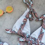 Multi-String Lace-Up Sexy Low Back Low Rise Triangle Bikini Women's Print Two-Piece Swimsuit