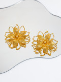 Yellow Sun Flower Earrings Women Beach Holidays Gold Floral Earrings
