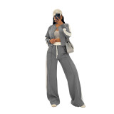 Women's Autumn Winter Casual Long Sleeve Top Wide-Leg Pants Set