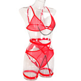 Women Sexy Uniform Thin Mesh See-Through Metal Bracelet Lingerie Set