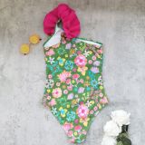 Women Print One-Shoulder One-Piece Swimsuit Skirt Set