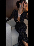 Women Sequin Tight Fitting Dress Summer Autumn Sexy Cut-Out Lace-Up Open Waist Evening Dress