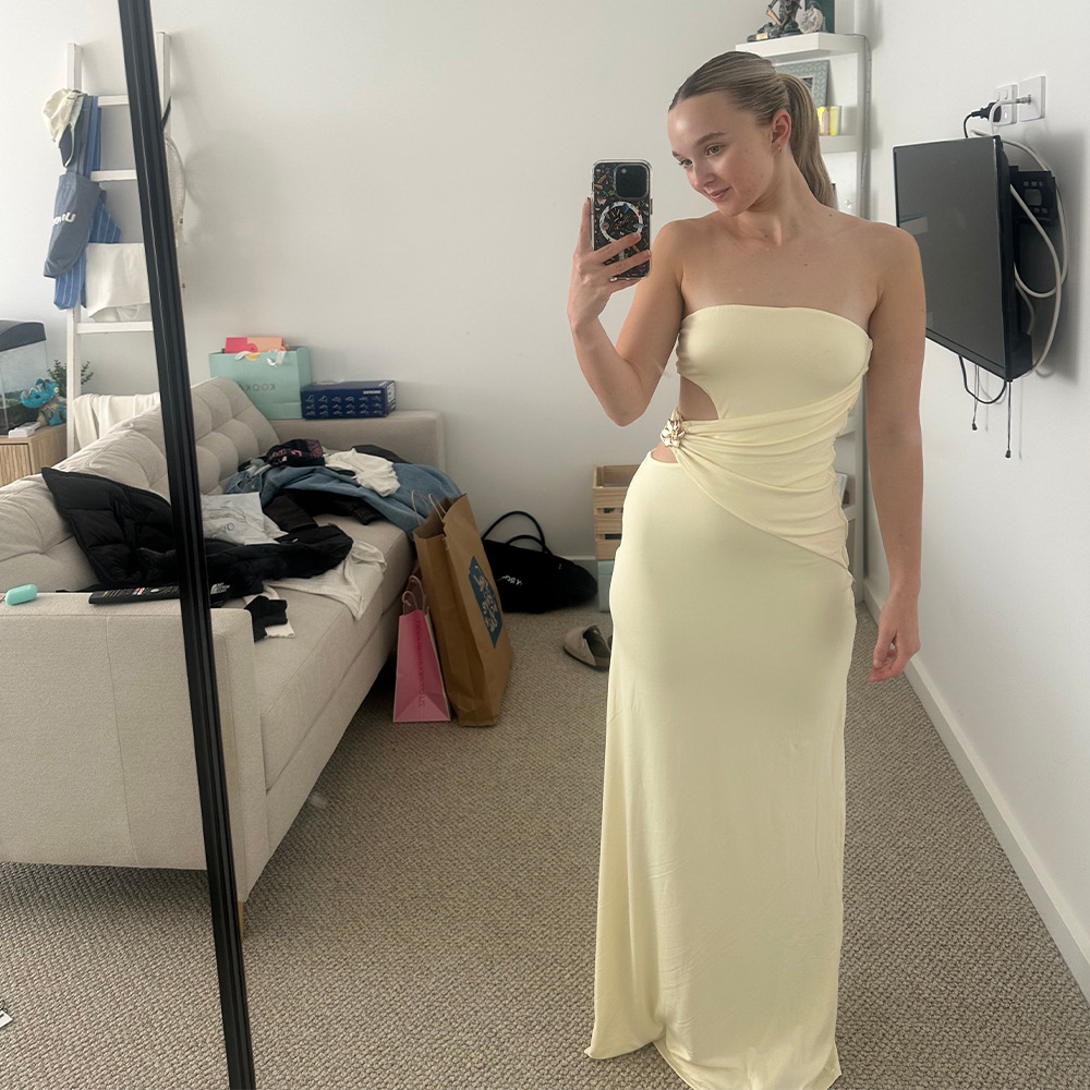 Summer Strapless Women's Sexy Side Cut-Out Slim Long Dress