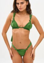 Women Solid Color Bikini Lace-Up Low Rise Two-Piece Swimsuit