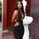 Solid Color Women's Low-Cut Halter Neck Slim Fit Long Dress