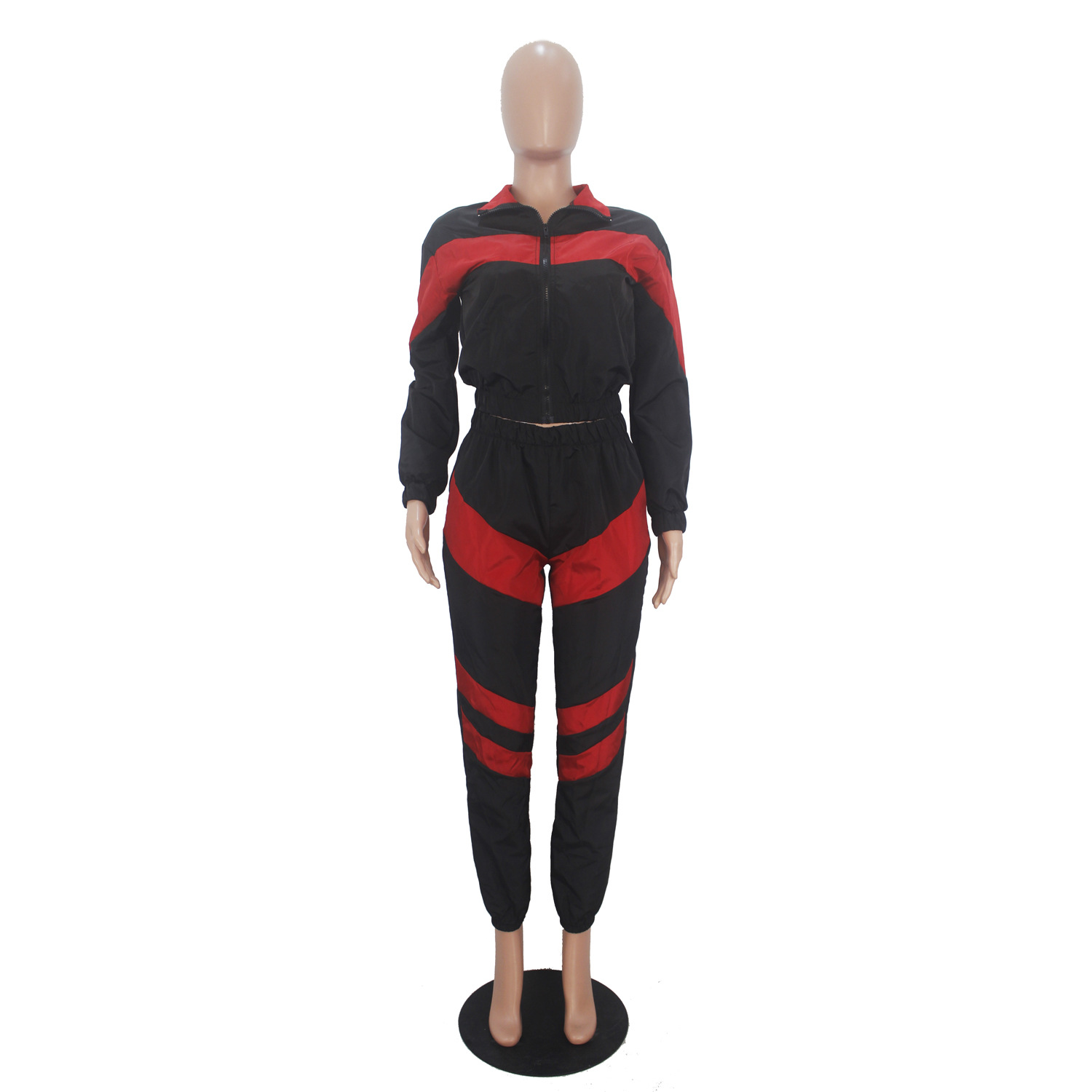 Women's Color Block Long Sleeve Trench Coat Pants without Pocket Set