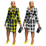 Fashion Women's Plaid Turn-Down Collar Long Skirt Set