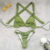 Women Solid Color Bikini Lace-Up Low Rise Two-Piece Swimsuit