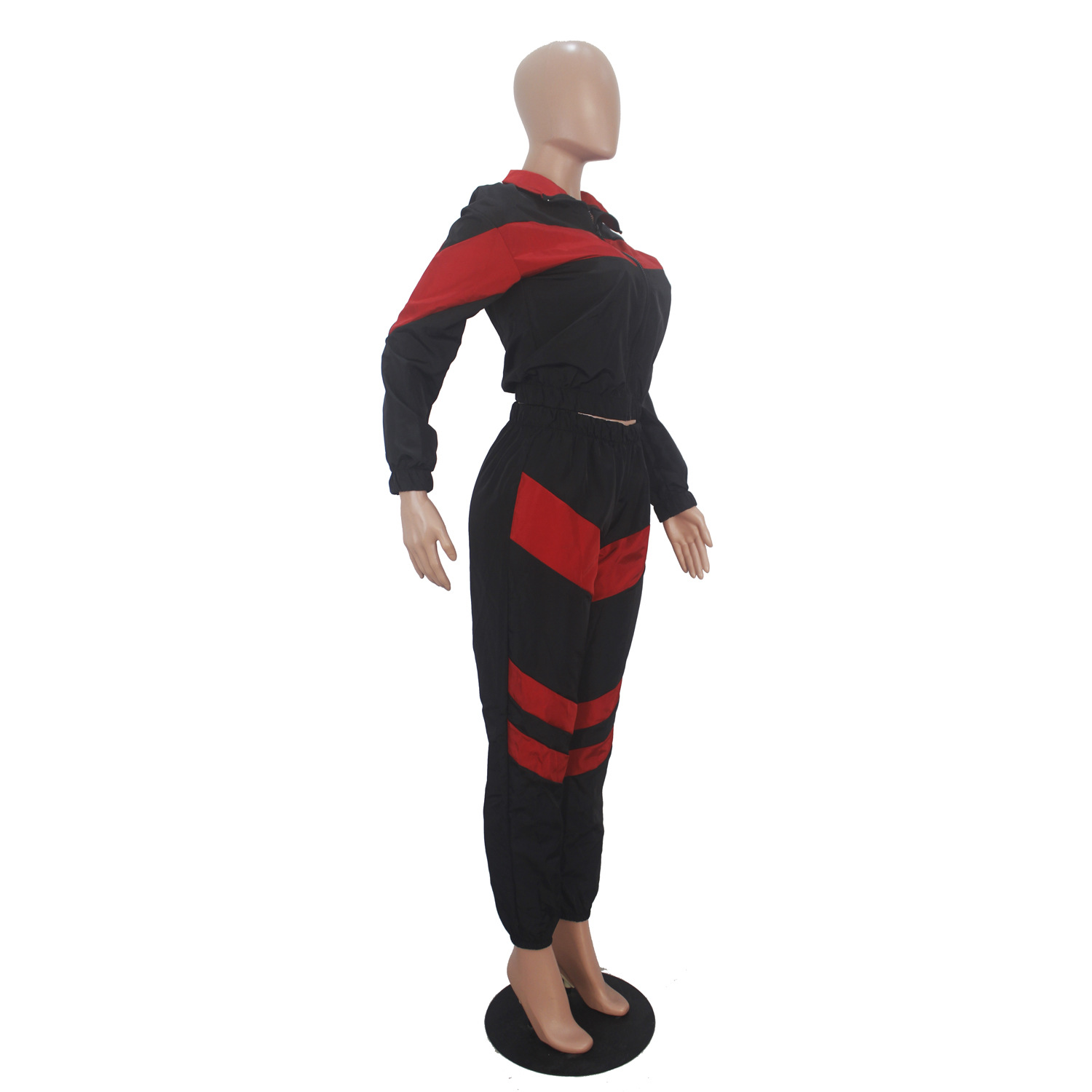 Women's Color Block Long Sleeve Trench Coat Pants without Pocket Set