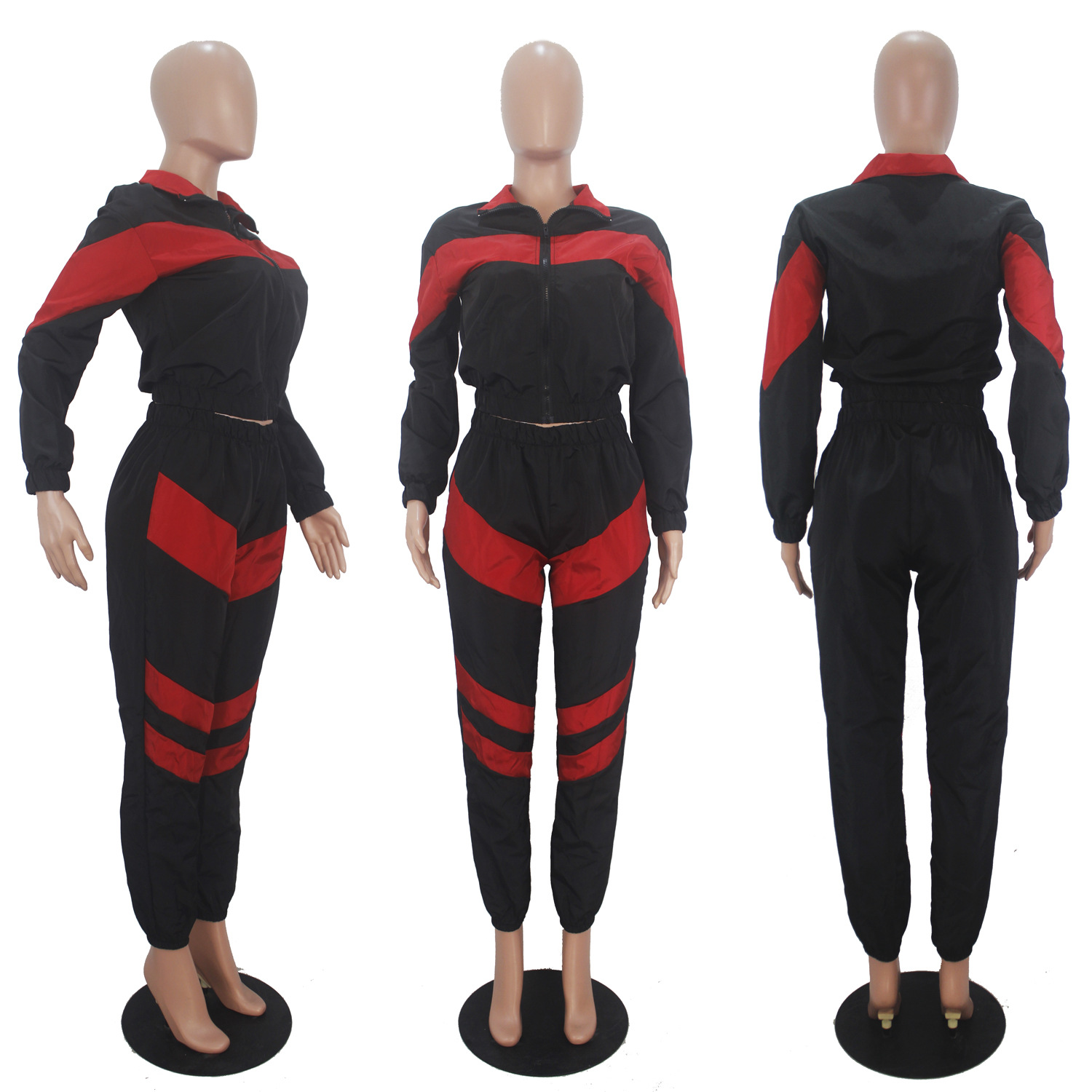 Women's Color Block Long Sleeve Trench Coat Pants without Pocket Set