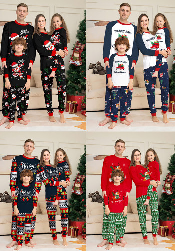 Christmas Family Set Round Neck Raglan Sleeve Cuff Car Letter Print Men Women Homewear Pajamas