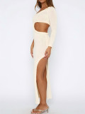 Summer Sexy Open Waist Slit Trendy Single Sleeve Knitted Dress