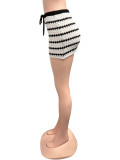 Low Rise Black White Color Block Stripe Knit Slim Short Skirt
