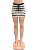 Low Rise Black White Color Block Stripe Knit Slim Short Skirt