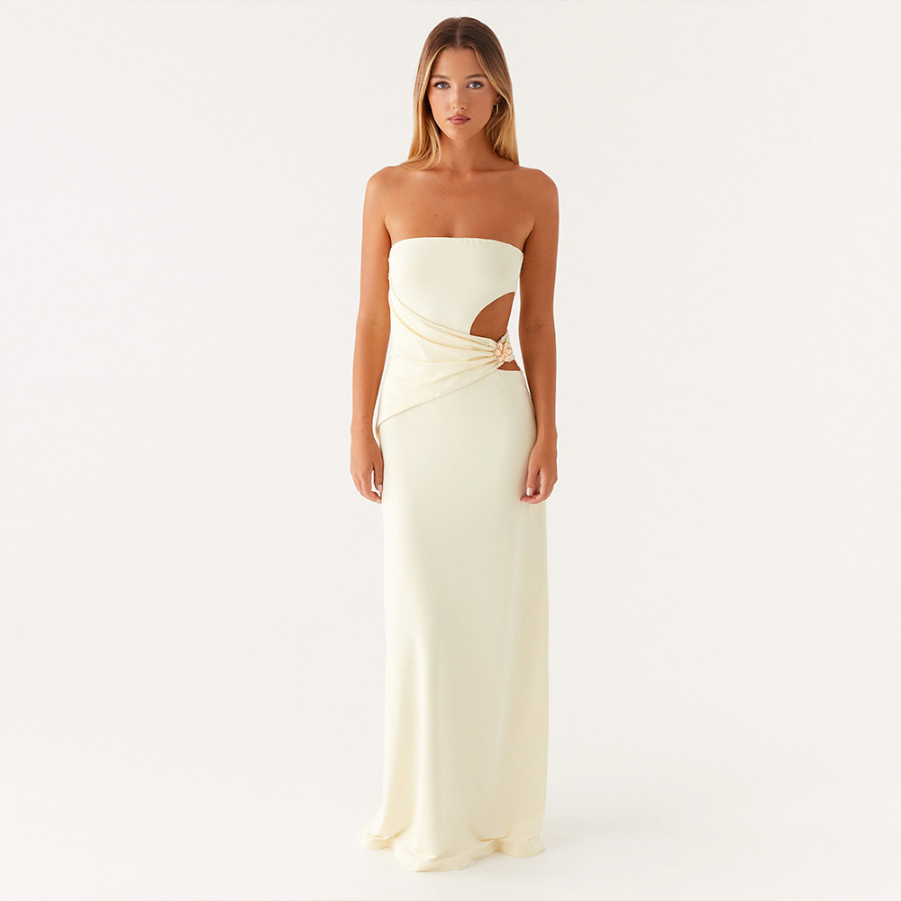 Summer Strapless Women's Sexy Side Cut-Out Slim Long Dress