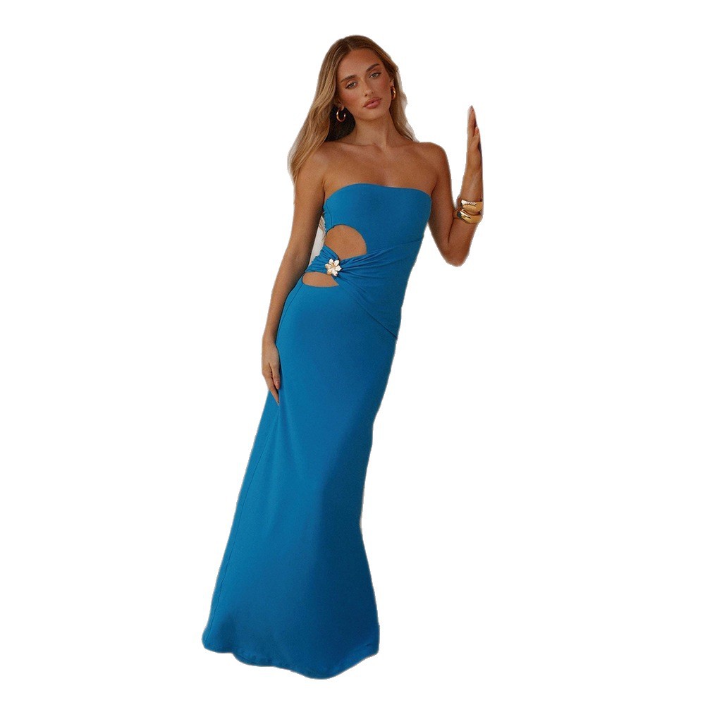 Summer Strapless Women's Sexy Side Cut-Out Slim Long Dress