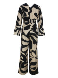 Women Elegant V-Neck Long-Sleeved Jumpsuit