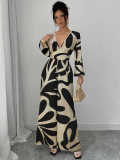 Women Elegant V-Neck Long-Sleeved Jumpsuit