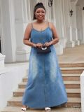 Plus-Size Women V-Neck Strappy Casual Denim Dress