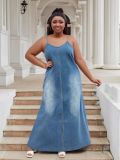 Plus-Size Women V-Neck Strappy Casual Denim Dress