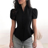 Women Summer Irregular Short-Sleeved Shirt Top