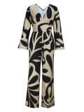Women Elegant V-Neck Long-Sleeved Jumpsuit
