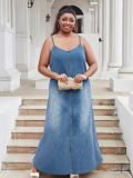 Plus-Size Women V-Neck Strappy Casual Denim Dress