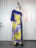 Plus-size African print off-shoulder spring/summer chiffon dress