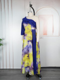 Plus-size African print off-shoulder spring/summer chiffon dress