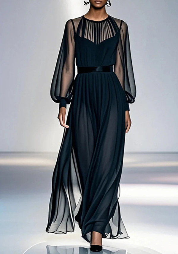 Women Fall/Winter French-Style Black Dress