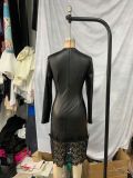 Women V-neck sexy PU-leather dress
