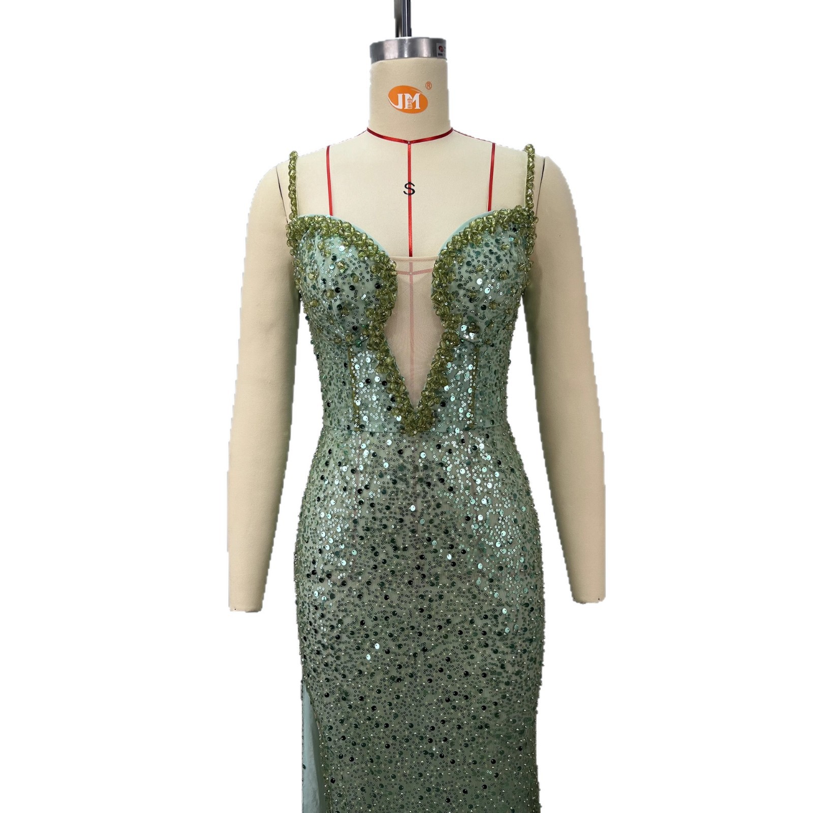 Women Sequined Sexy V-Neck Slit Ruffle Strappy Fishtail Evening Dress