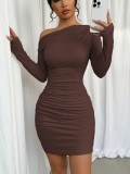 Women Fall Slash Shoulder Long-sleeved solid dress