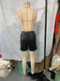 Women street style sexy PU-leather lace-up shorts