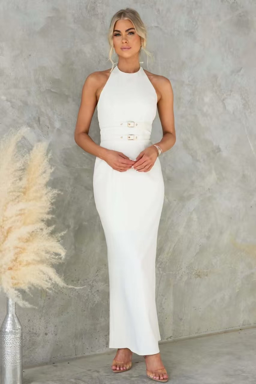 Women summer sexy backless lace-up halter neck dress