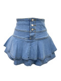 Women Summer Casual Zippered Double-Layered Ruffle Dress